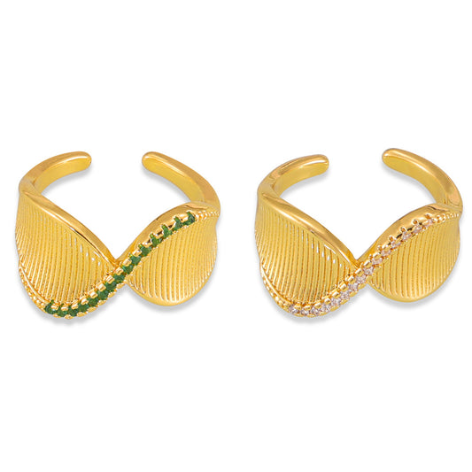 Chic Striped Zircon Copper Ring with Twisted Design