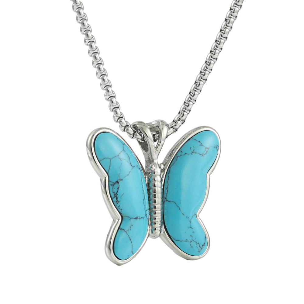 European And American Stainless Steel Butterfly Pendant Necklace