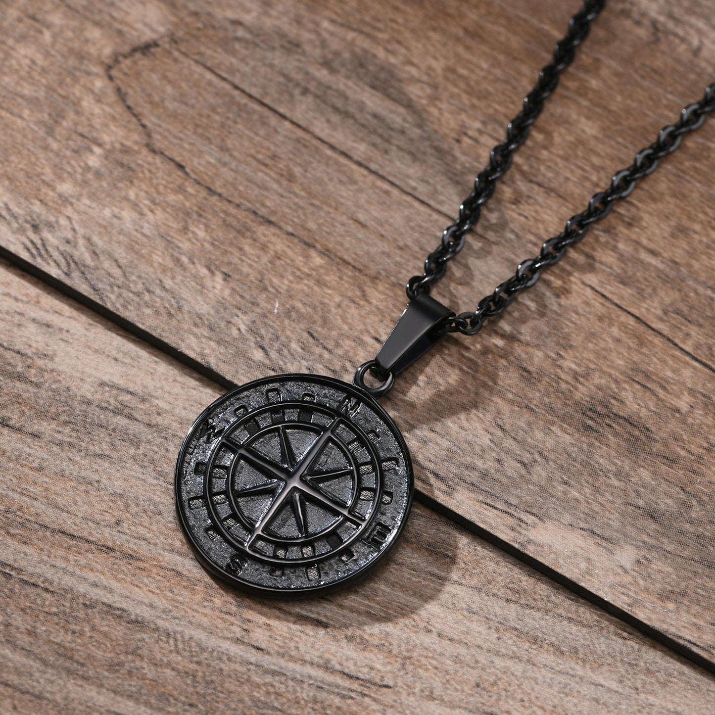 Stainless Steel Compass Pendant Gold Coin Compass Necklace
