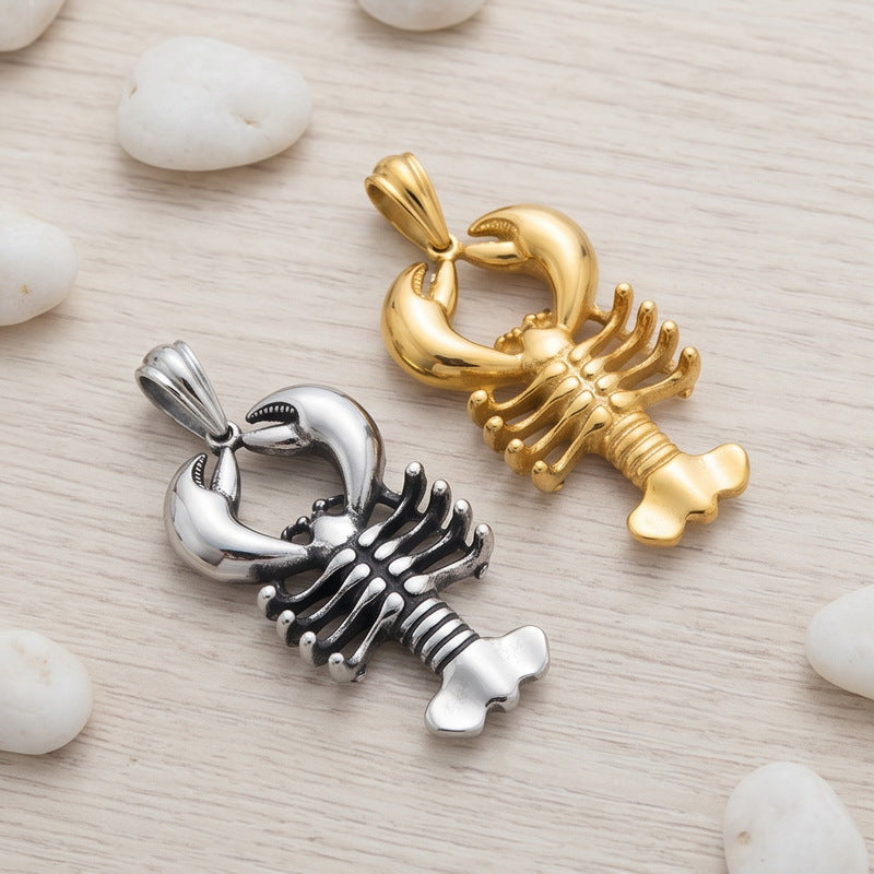 Hipster Animal Ocean Vacation Style Lobster Stainless Steel Men's Pendant Necklace