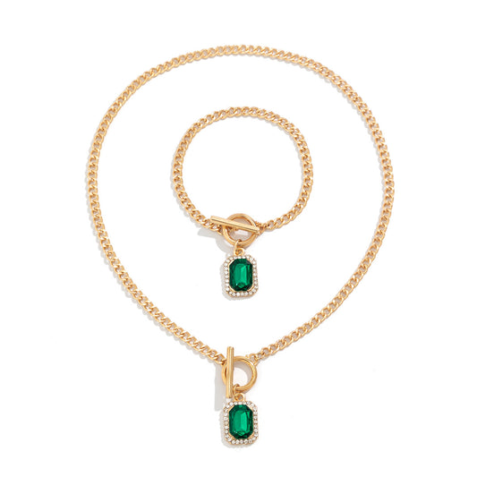 Green Gemstone Cross-border Necklace with Rhinestones from Europe and America