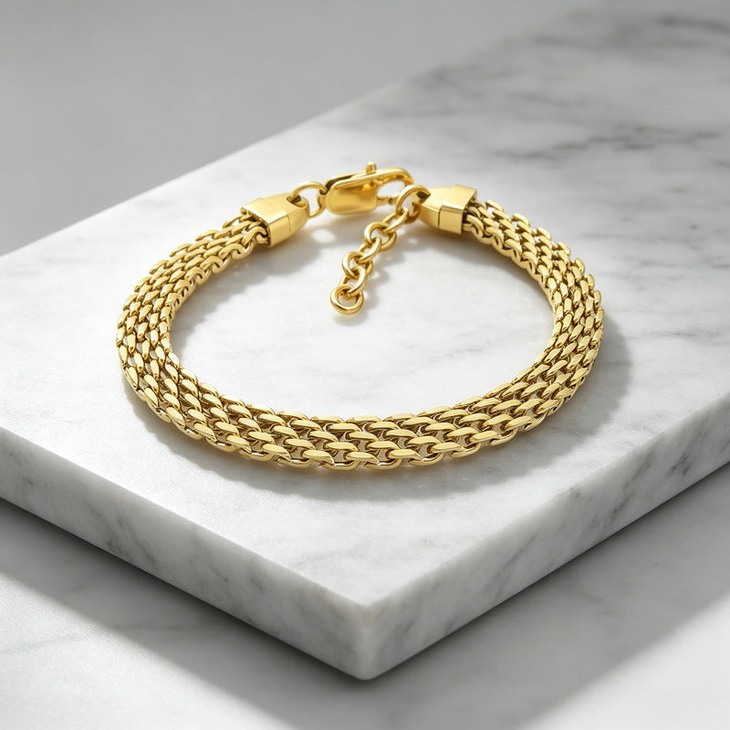 Mesh Chain Bracelet Cut Woven Chain Including Extension Chain Stainless Steel Unisex