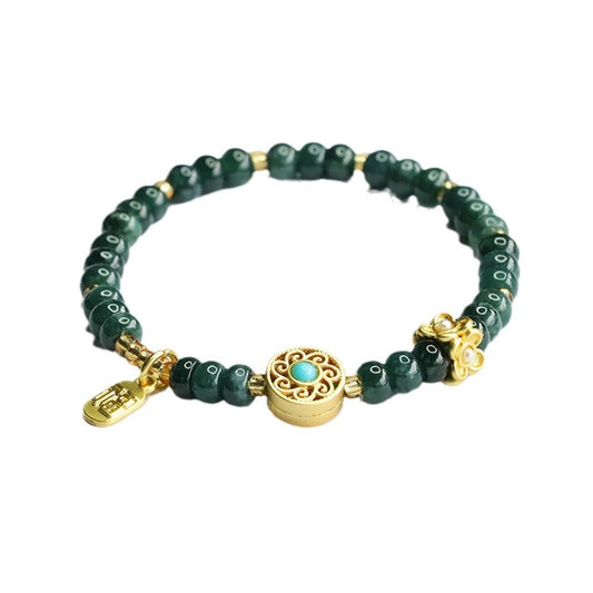 Blue Water Jadeite Abacus Bead & Fu Plaque Beaded Bracelet