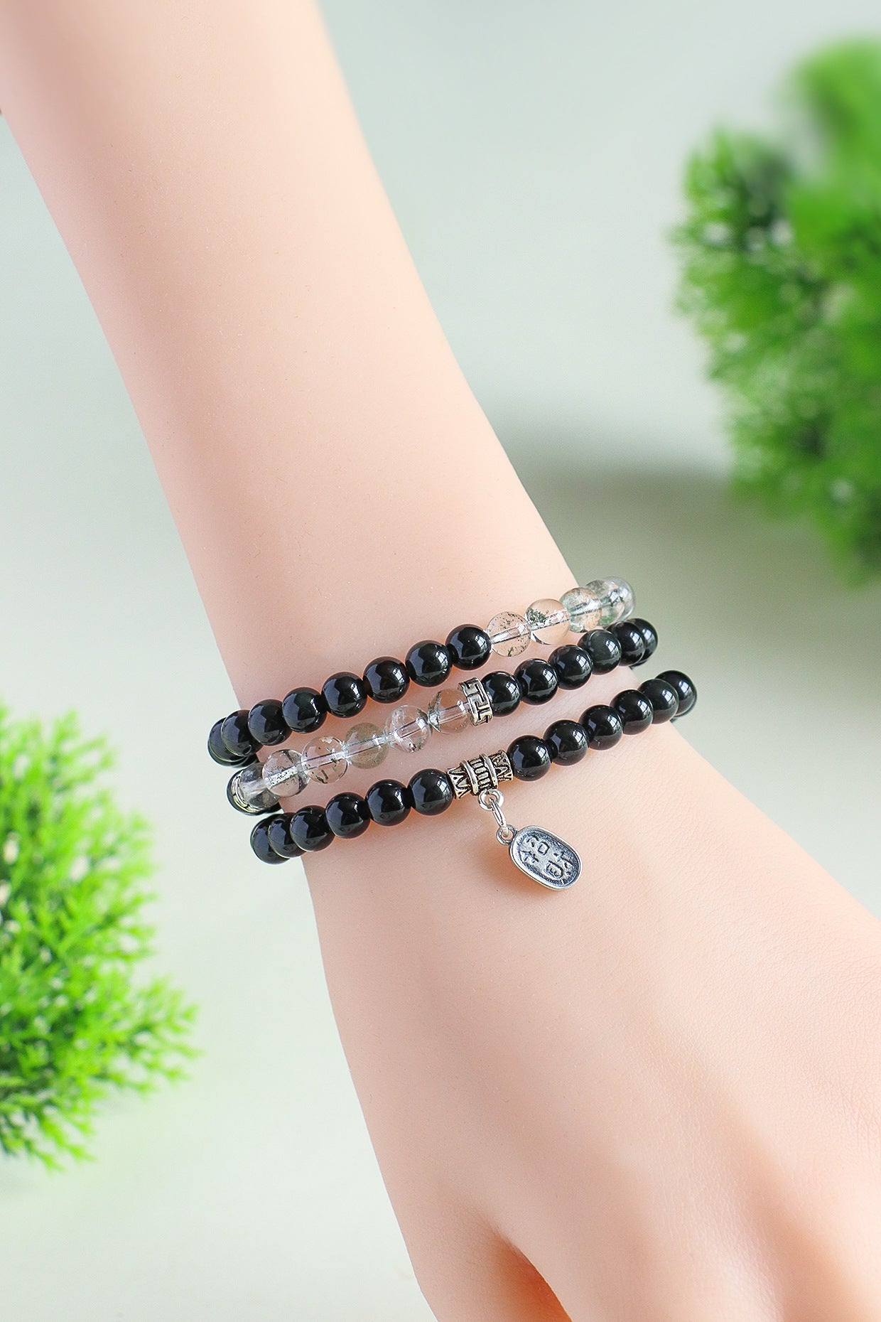 Planderful Fortune's Favor Bracelet – Versatile Obsidian and Green Ghost Crystal Design