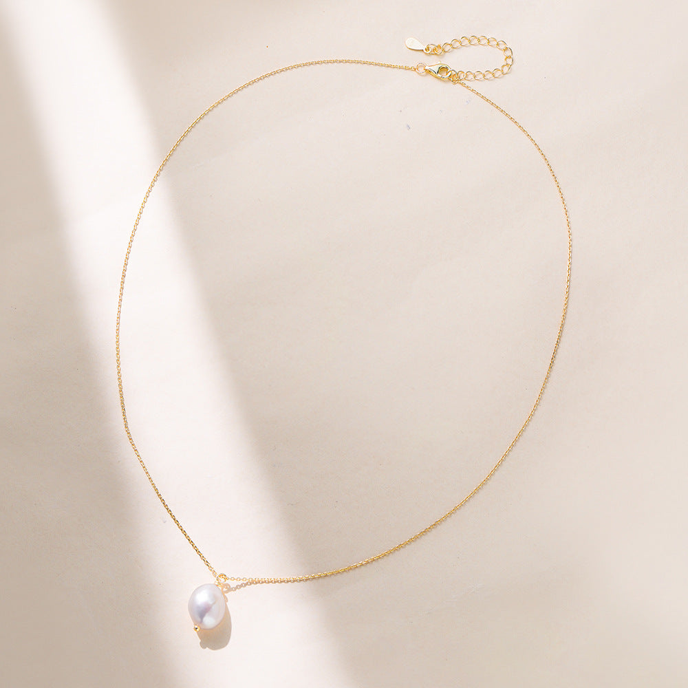 Planderful S925 Sterling Silver Pearl Necklace Natural Baroque Freshwater Pearls For Women Luxurious Collarbone Chain