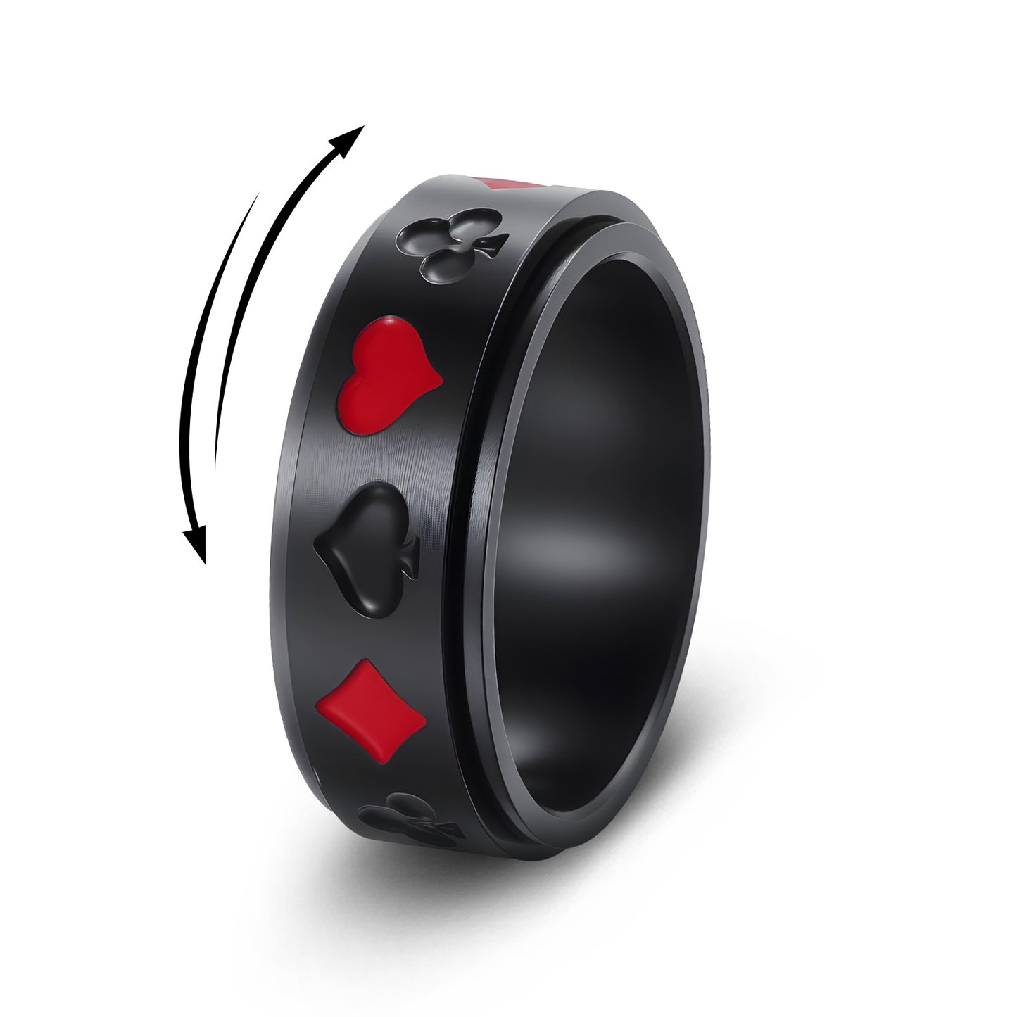 Planderful Card Suit Ring Rotatable Titanium Steel Unisex Jewelry Everyday Genie Collection Size 7 To 13