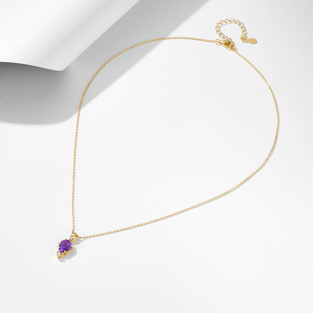 S925 Sterling Silver Natural Amethyst Pendant Necklace Japanese Necklace