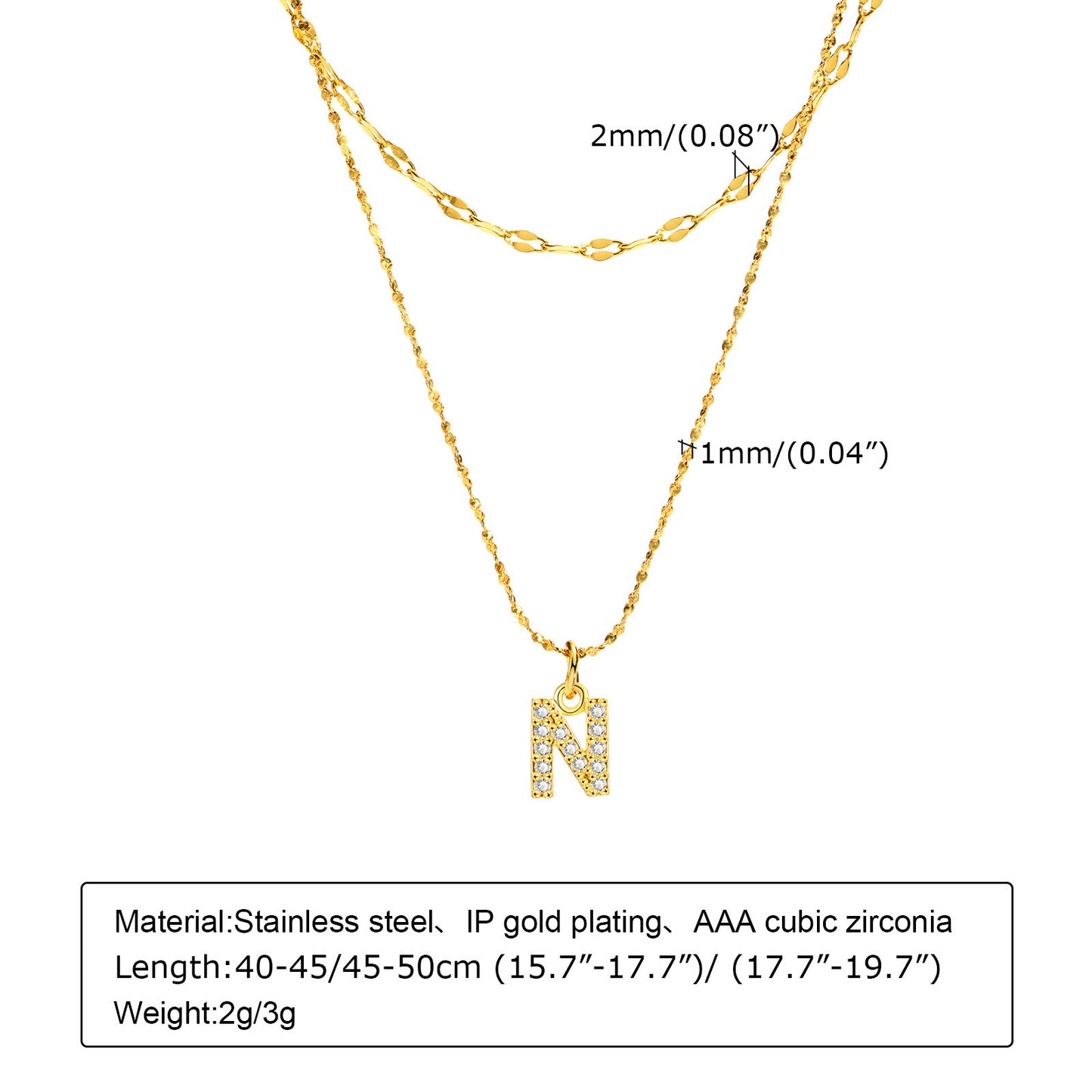 Stainless Steel 26-Letter Zircon Necklace Set for Summer Fashion
