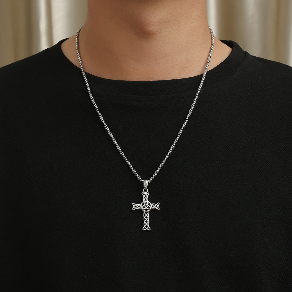 Cross-Border Amazon Celtic Knot Hollow Titanium Steel Cross Necklace for Men and Women