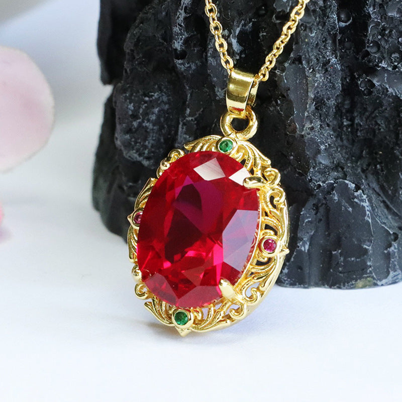 Lab-Grown Ruby Faceted Floral Pendant — No Chain