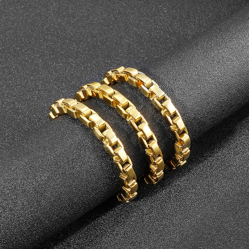 Popular Stainless Steel 7mm Electroplated Gold Box Chain Titanium Steel Necklace