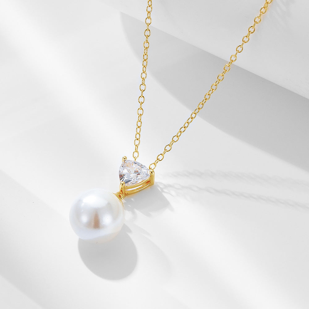 Style Pearl Necklace 925 Sterling Silver Zircon Bead Pendant