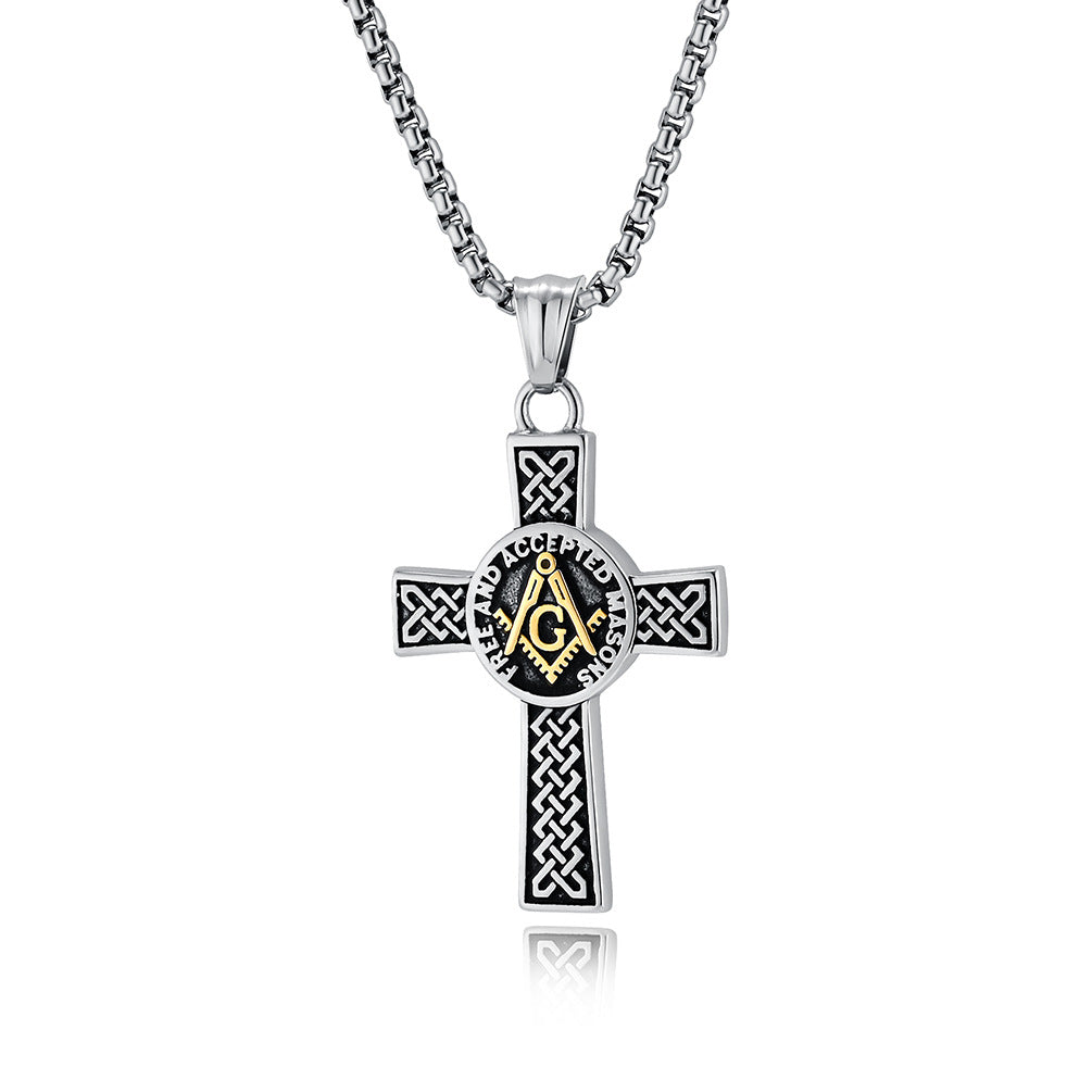 Planderful Masonic Cross Necklace Titanium Steel Pendant For Fraternity Brothers Timeless Celtic Knot