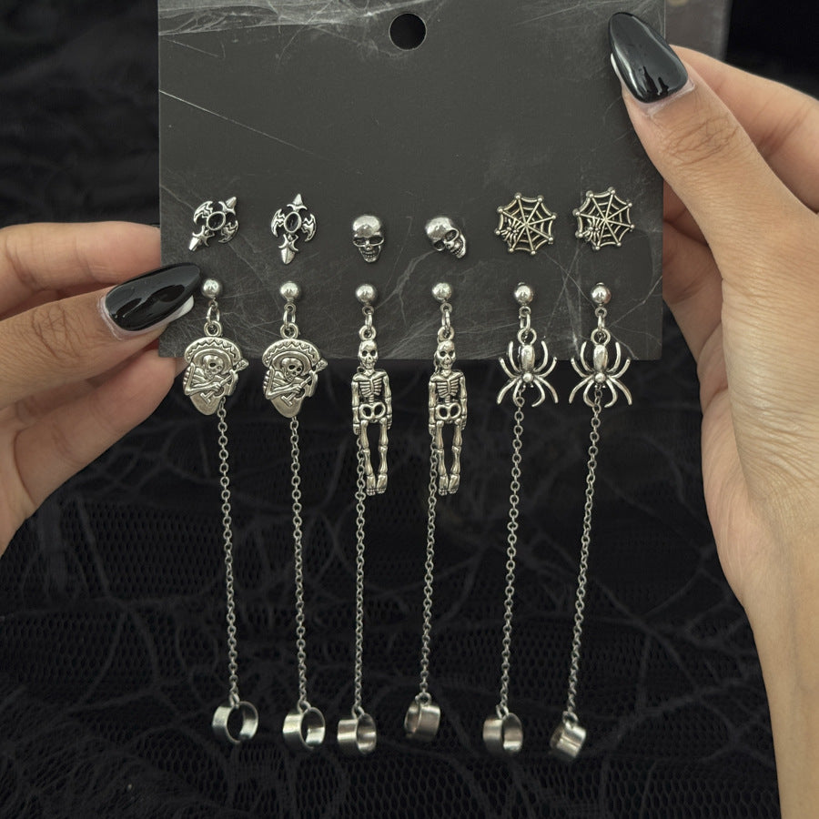 Planderful Gothic Halloween Earrings Set Spider Web Bat Blood Cross With Roses For Women Vienna Verve