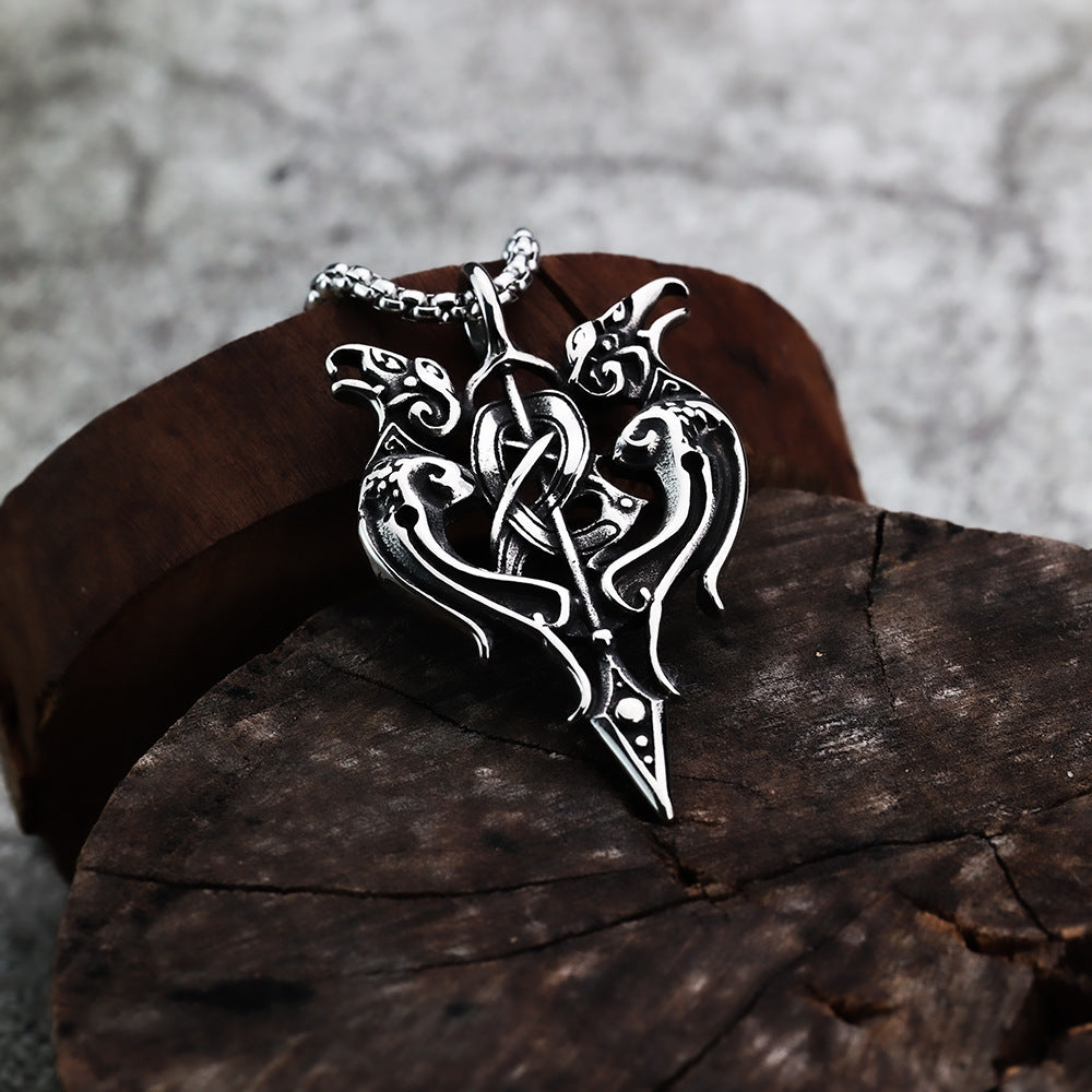 Planderful Gothic Titanium Necklace Unisex Gemini Spear Pendant Durable Jewelry for Men and Women