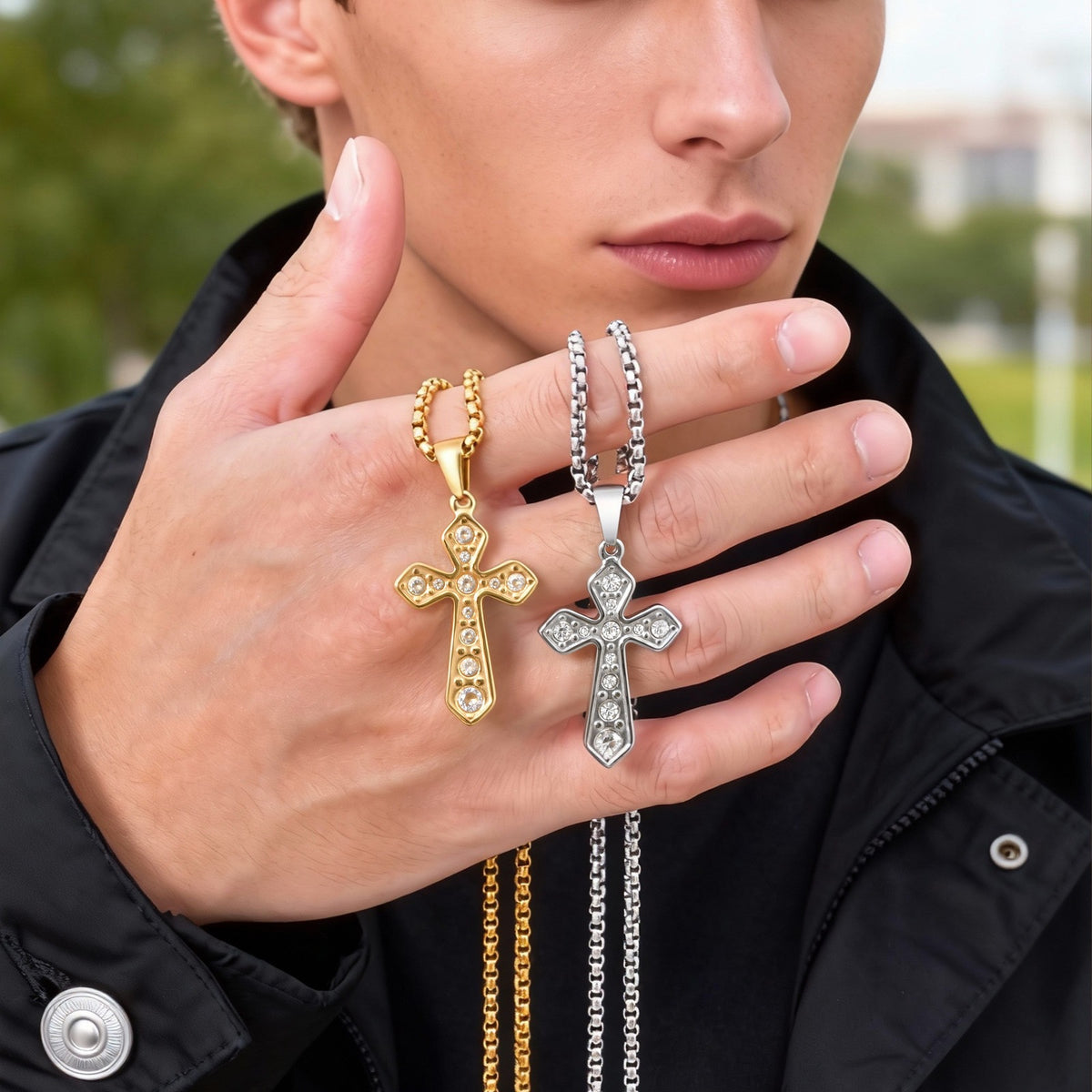 Cross Zircon Vintage Stainless Steel Pendant