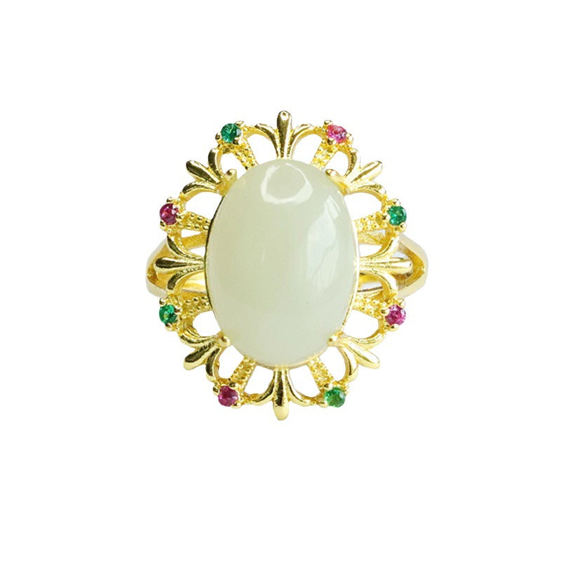 Hetian Jade Openwork Cabochon Ring