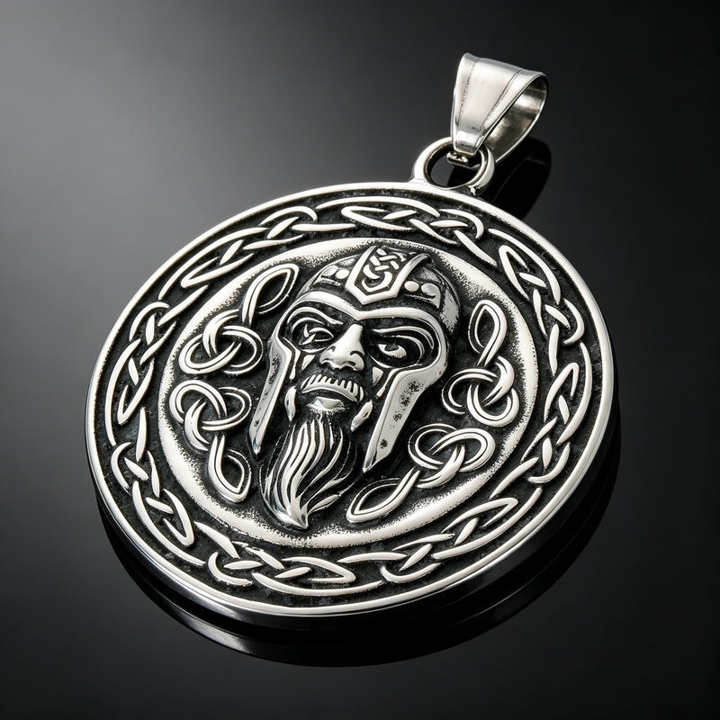 Vintage Aztec Solar Calendar Pendant Viking Celtic Odin Head Stainless Steel Men's Necklace