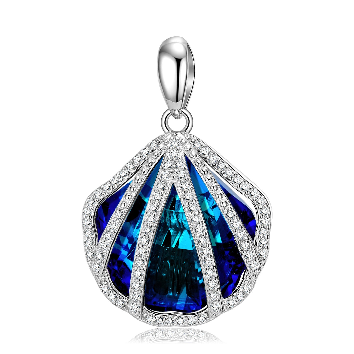 Ocean Element Blue Zircon Shell Pendant Silver Necklace