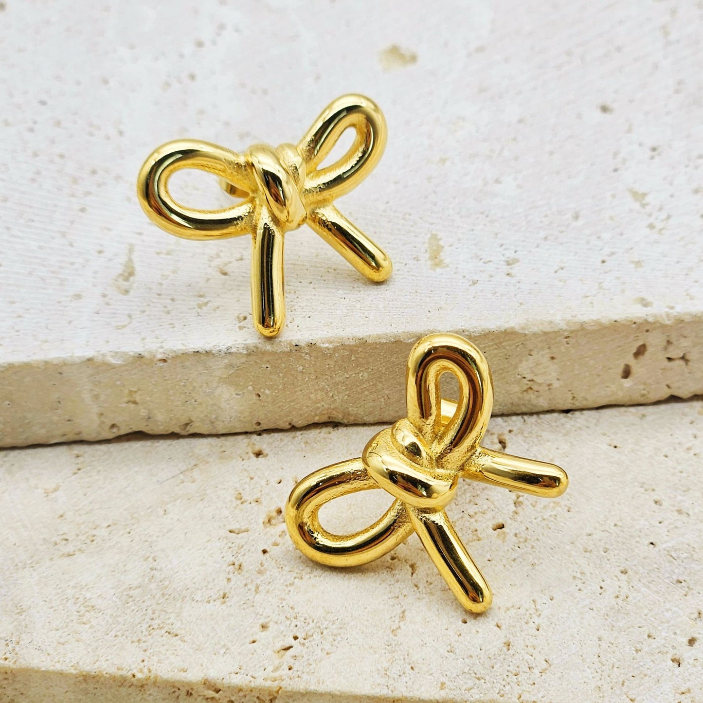Planderful Stainless Steel Stud Earrings Ribbon Bow Gold Plated For Women Everyday Statement French Style