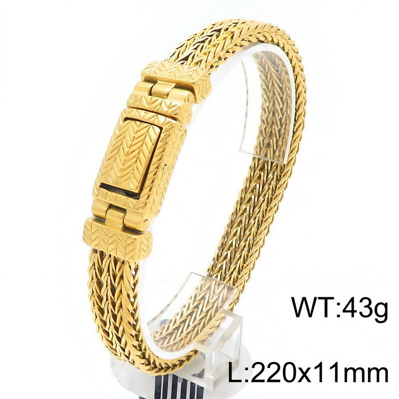 Keel Chain Punk Style 7/10mm Woven Wheat Ear Pattern Stainless Steel Men's Bracelet