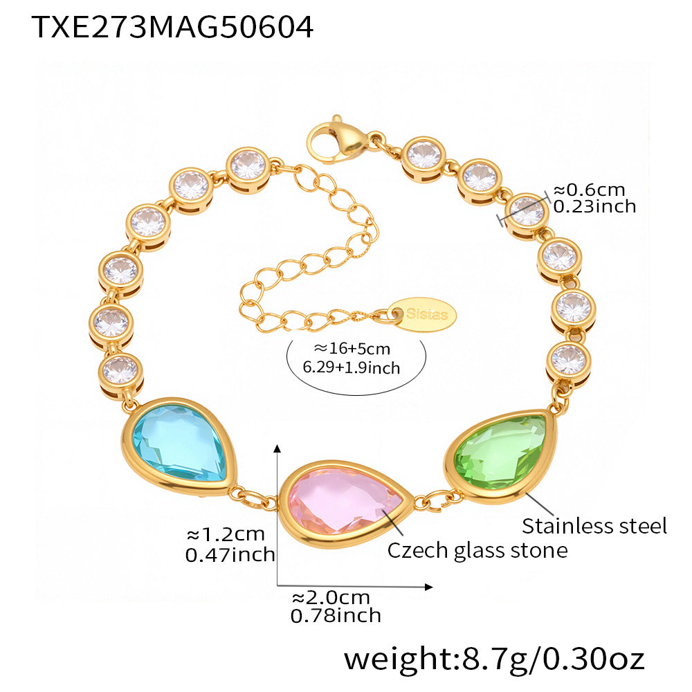 Planderful Czech Glass Drop Bracelet Women Light Luxury