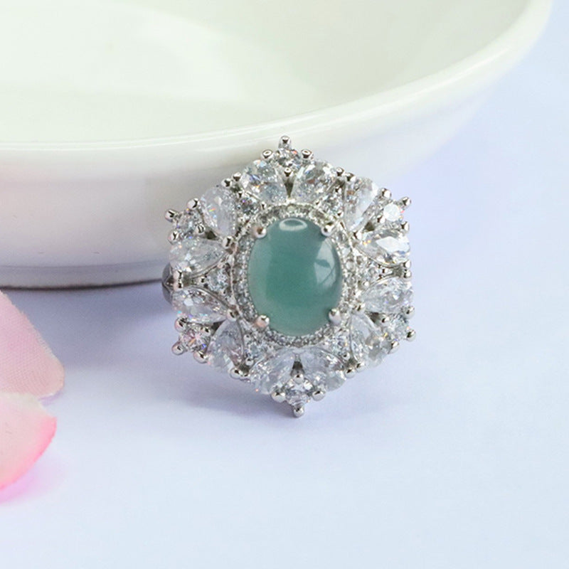 Blue-Water Jadeite Sculpted Glow Ring
