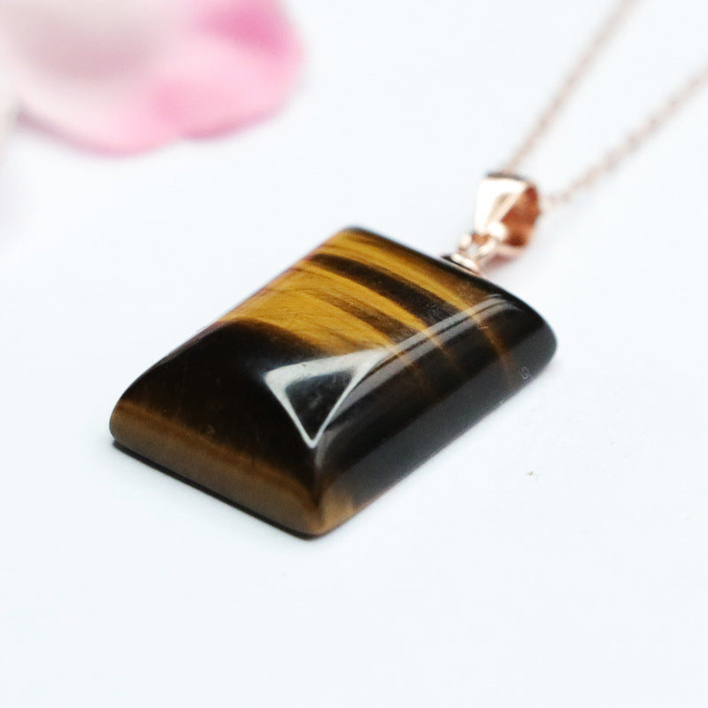 Tiger Eye Peace Plaque 925 Silver Pendant — No Chain