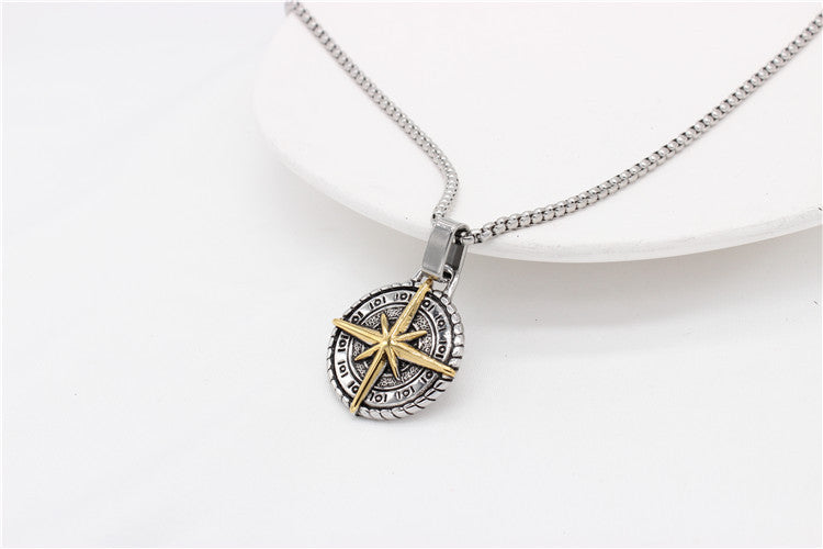 Cross Compass Pendant Necklace For Travelers Unisex Personalized Titanium Steel By Planderful