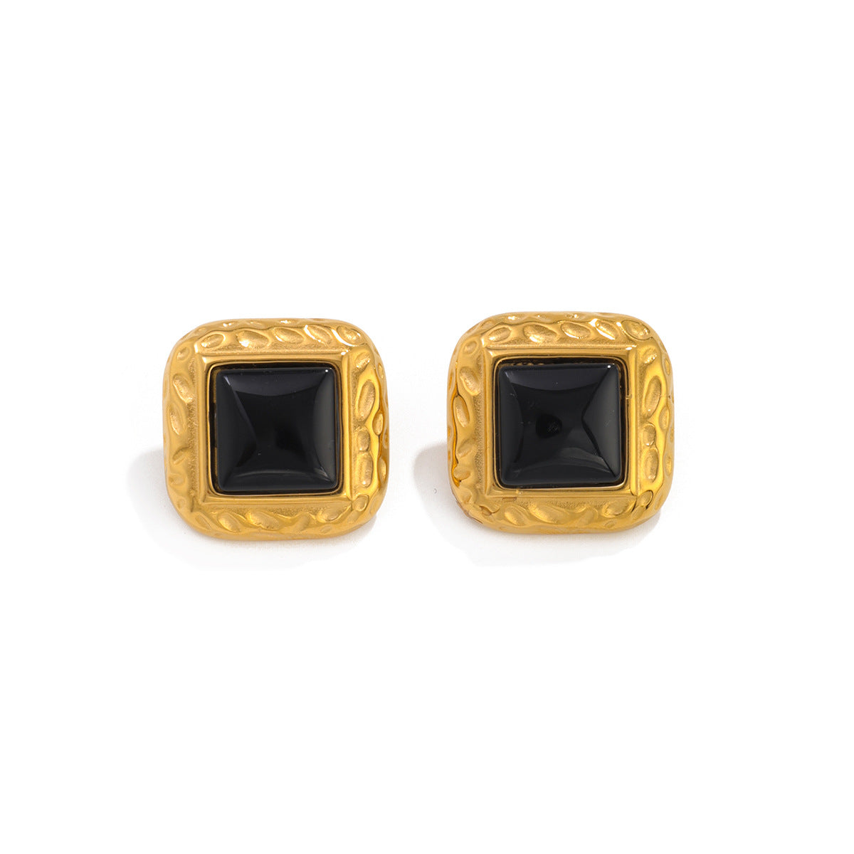 Planderful Vienna Verve Vintage Square Gemstone Earrings Stainless Steel Hammer Pattern Statement For Her