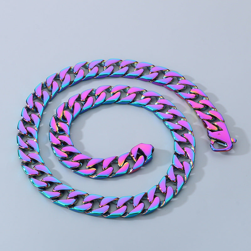 Planderful 15mm Titanium Cuban Chain Necklace For Men