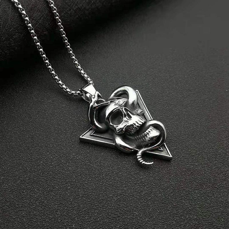 Titanium Steel Necklace - Vintage Skull Snake Pendant