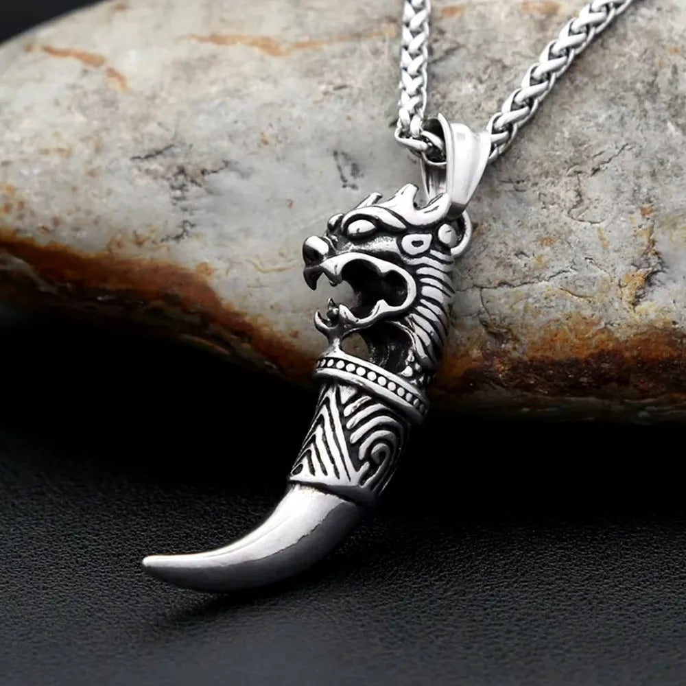 Vintage Viking Wolf Stainless Steel Men's Pendant Necklace