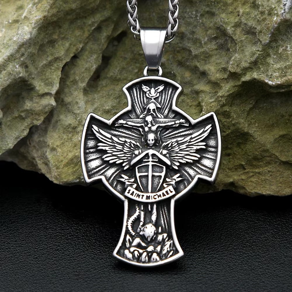 St. Michael Cross Stainless Steel Men's Pendant Necklace