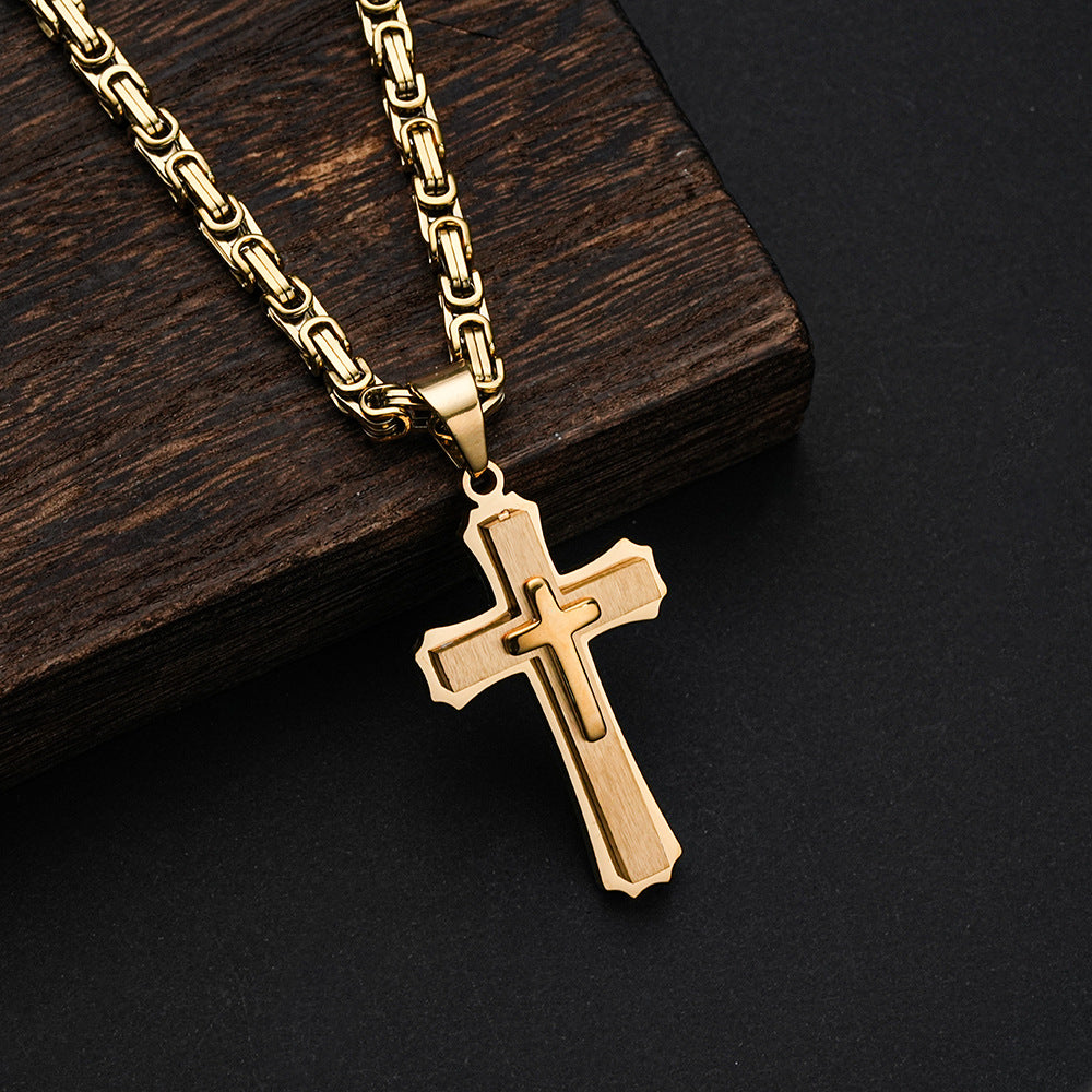 Planderful Three Layer Cross Necklace Titanium Steel For Boys Bold Domineering Hip Hop Style Everyday Genie