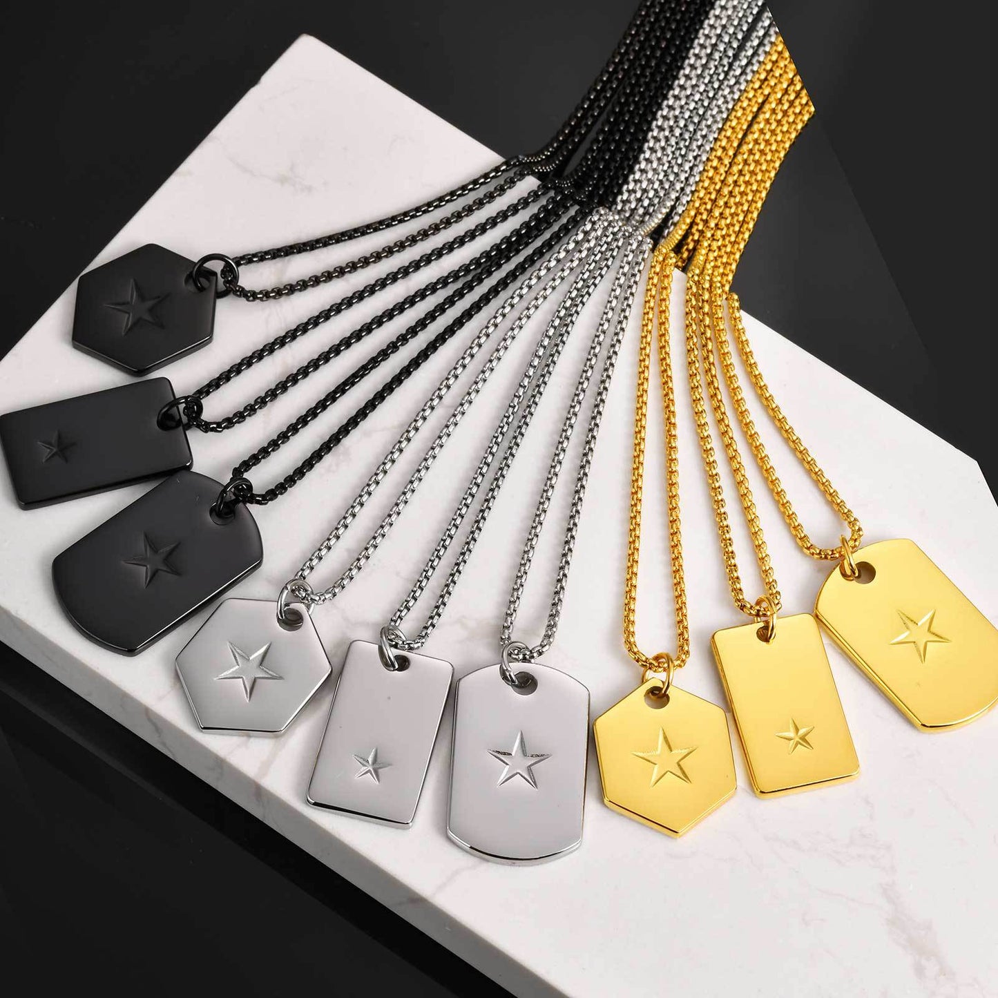 Planderful Mens Hip Hop Pentagram Stainless Dog Tag Pendant