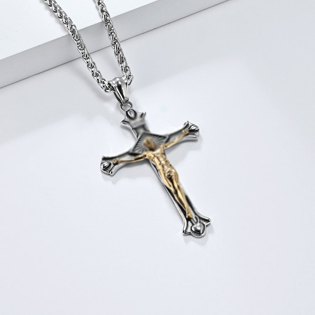 European and American Retro Titanium Steel Cross Necklace for Men