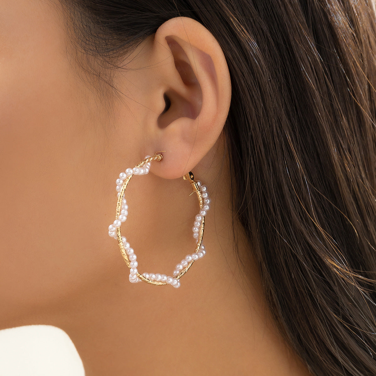 European and American Style Cross-border Jewelry Star and Heart Earrings Set with Imitation Pearl Detailing for Women