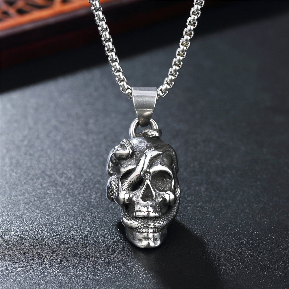 Snake Ghost Skull Titanium Steel Pendant Necklace