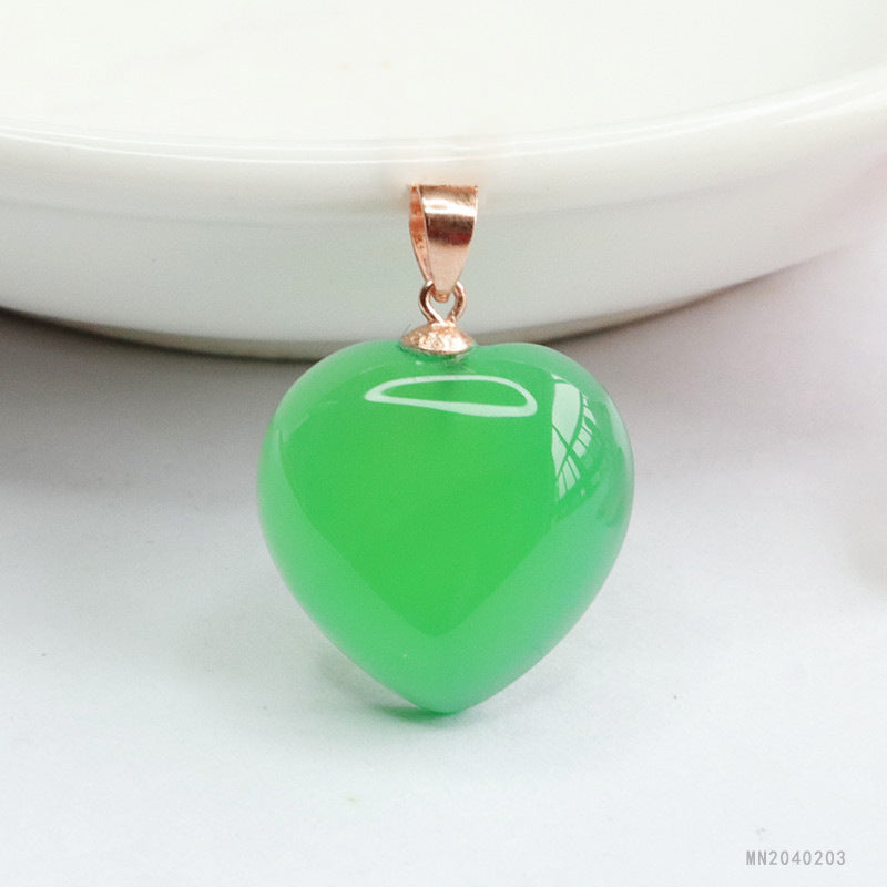 Green Chalcedony Heart Silver Pendant — No Chain