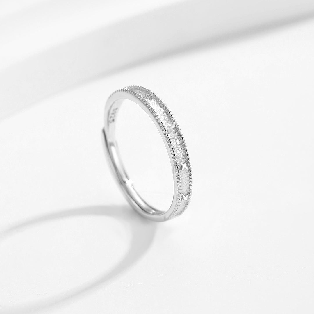 Planderful S925 Sterling Silver Moon Star Ring for Women Adjustable Light Luxury Korean Version