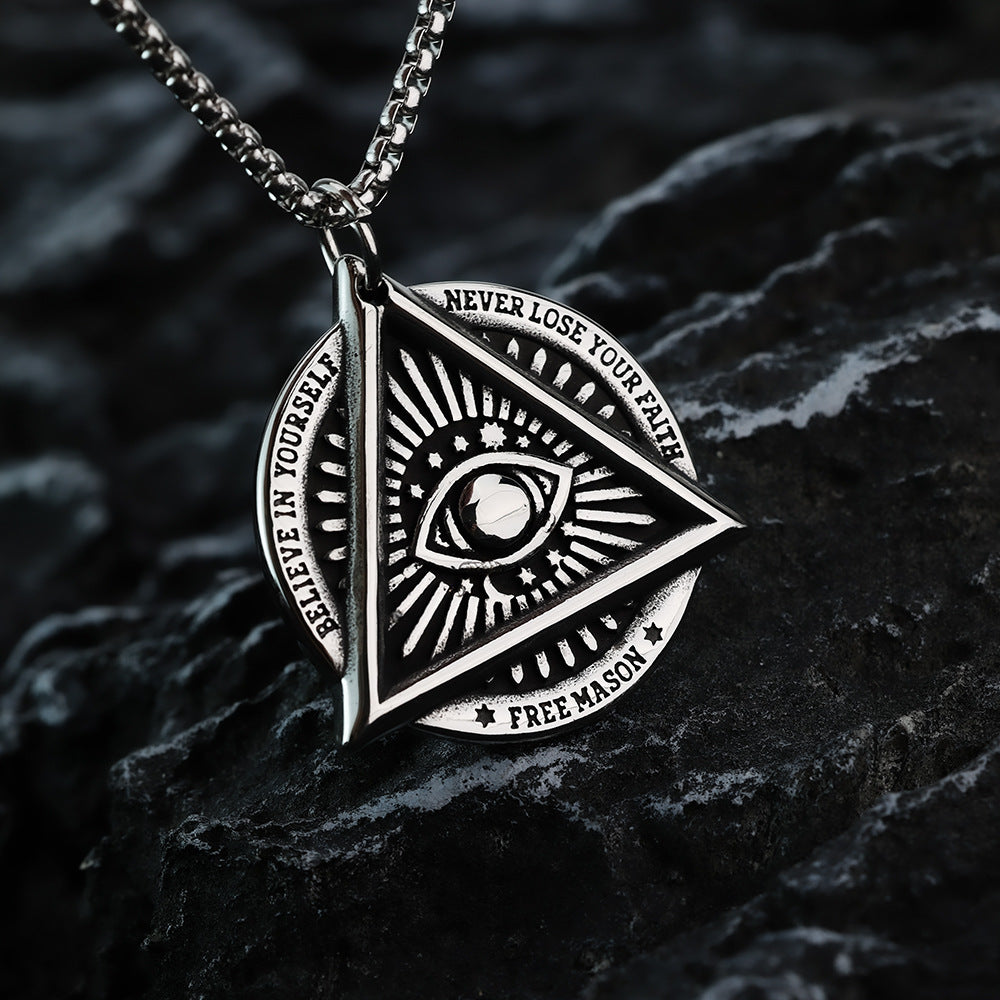 Vintage Men's Titanium Steel Freemason Devil's Eye Pendant