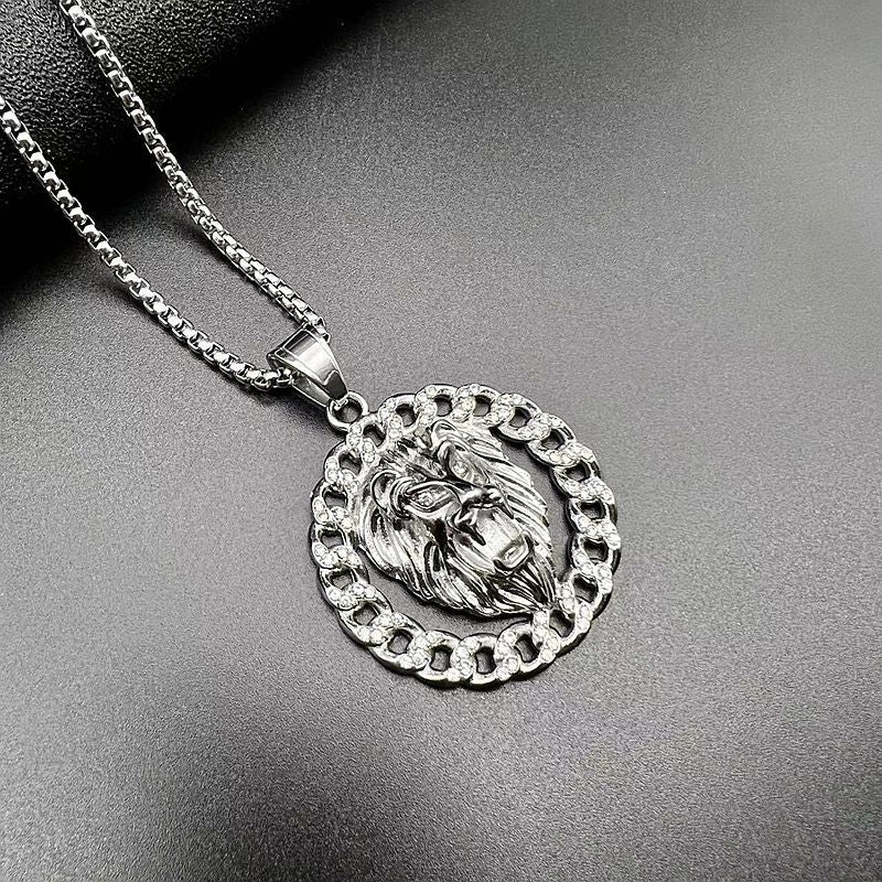 Zircon Necklace – Statement Hip Hop Lion Head Pendant Gold Plated Titanium Steel Jewelry