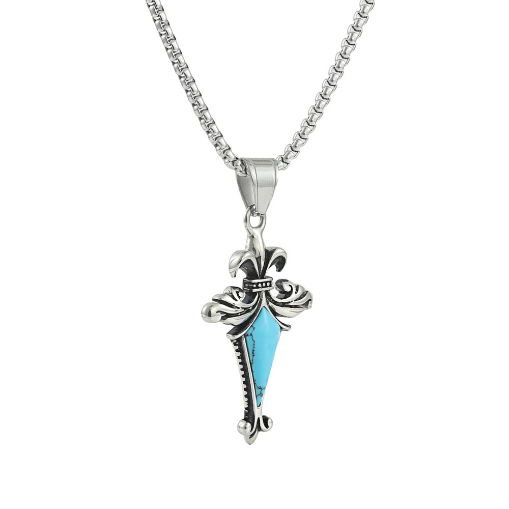 European And American Stainless Steel Turquoise Pendant Necklace