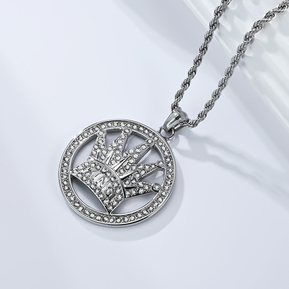 Planderful Five Finger Crown King Hip Hop Necklace Titanium Steel Gold Plated Zircon Pendant Unisex Luxury Statement