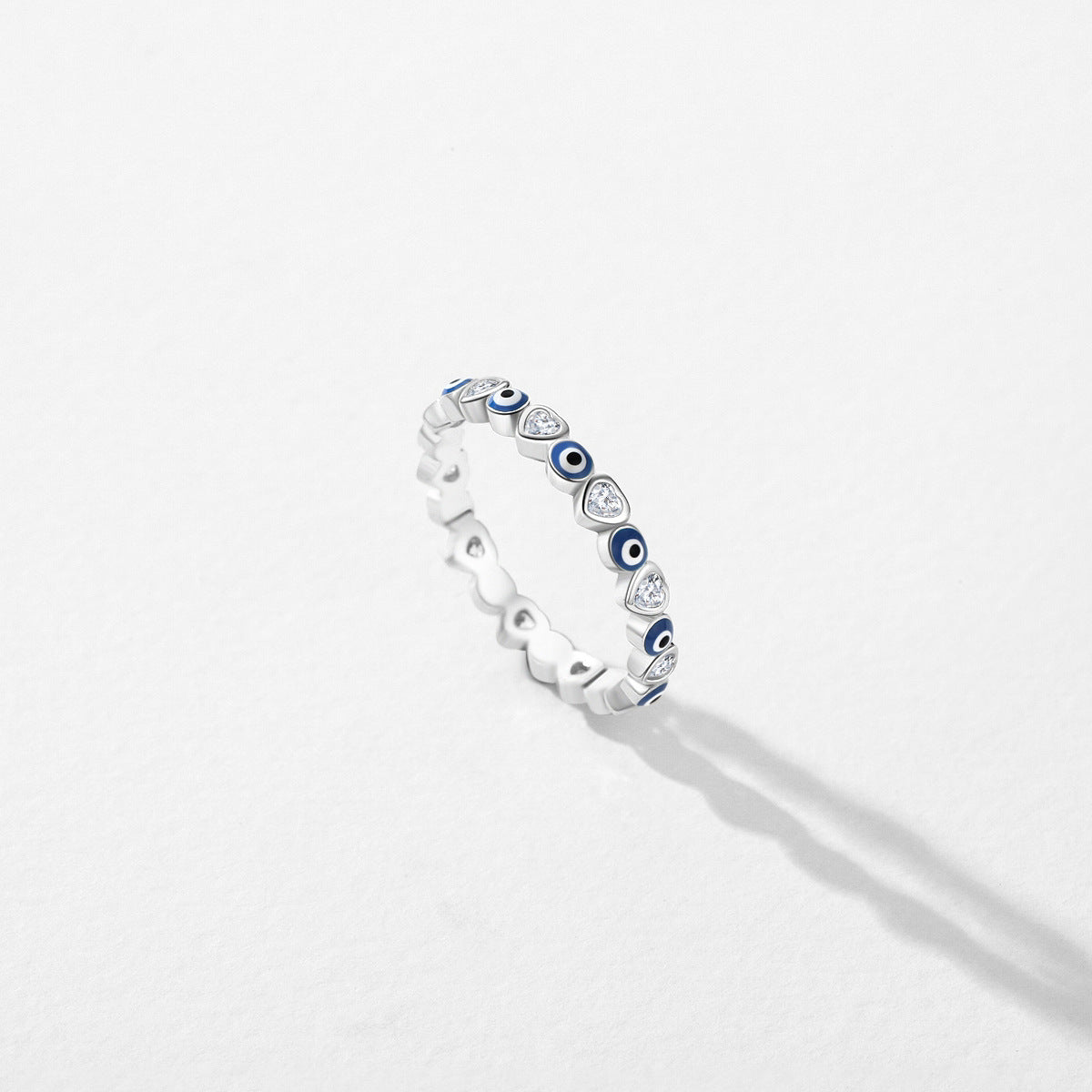 Enamel Blue Eye Zircon Sterling Silver Ring for Women with Cross-border Jewelry Design