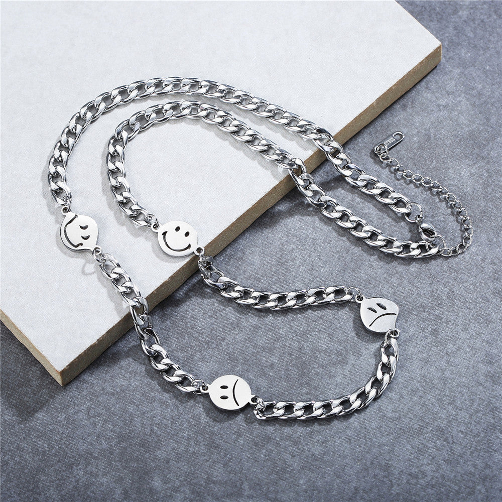 Planderful Titanium Steel Necklace Personalized Smiling Face Collarbone Chain Unisex European American Style