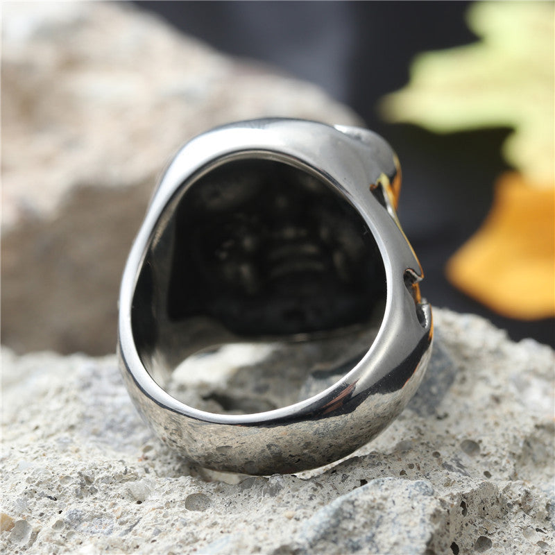 Titanium Steel Skull Ring for Men - Retro Punk Style with Cross Design in Stainless Steel
