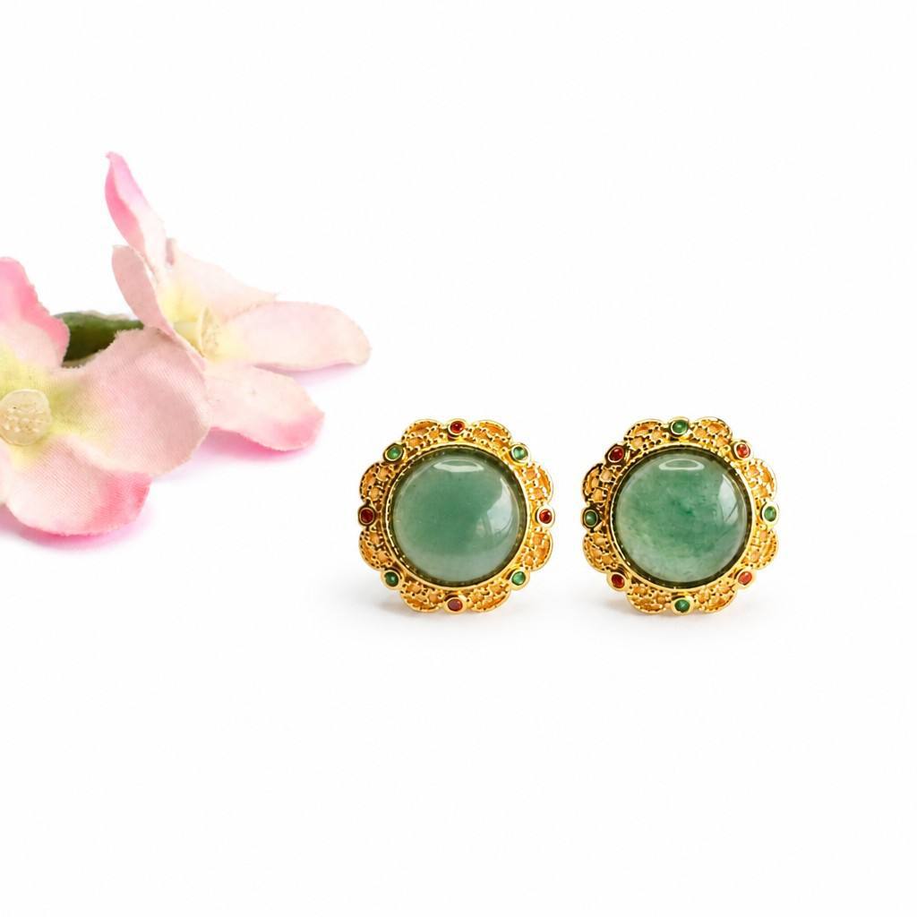 Blue-Water Jadeite Heritage-Style Stud Earrings