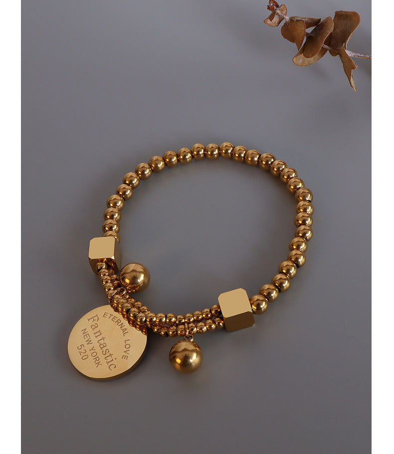 Golden Love Duo Layered Bracelet - Korean Retro Hand Jewelry